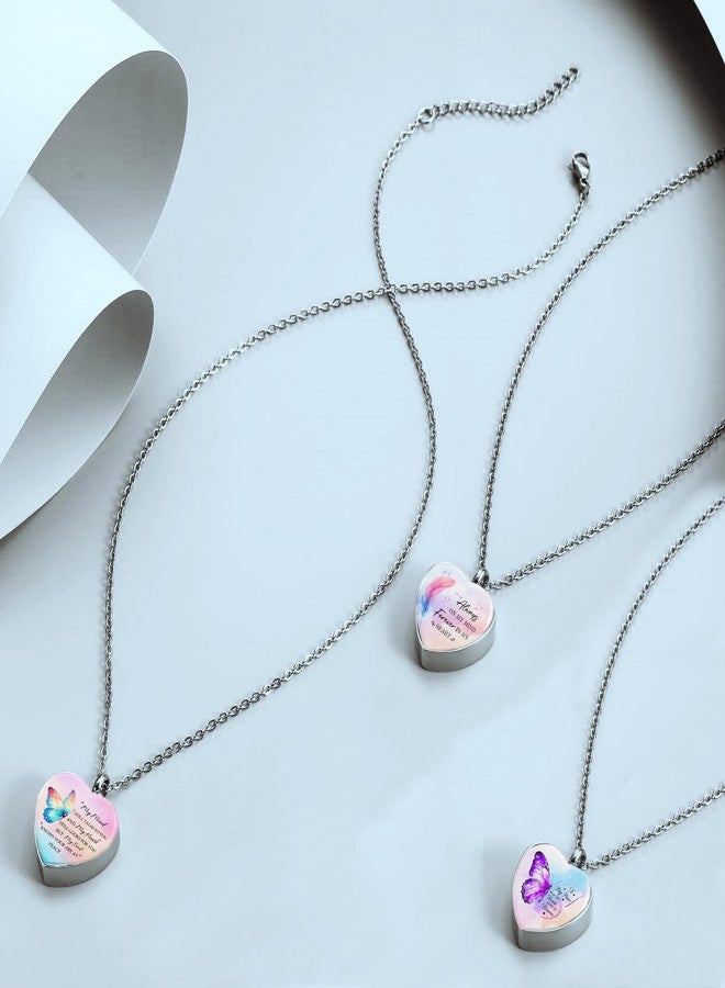 RIPFEVURN 3pcs Cremation Jewelry Heart Butterfly Urn Necklaces for Ashes for Women Stainless Steel Glass Urn Locket for Human Ashes Holder Memorial Keepsake Pendant - Image 4